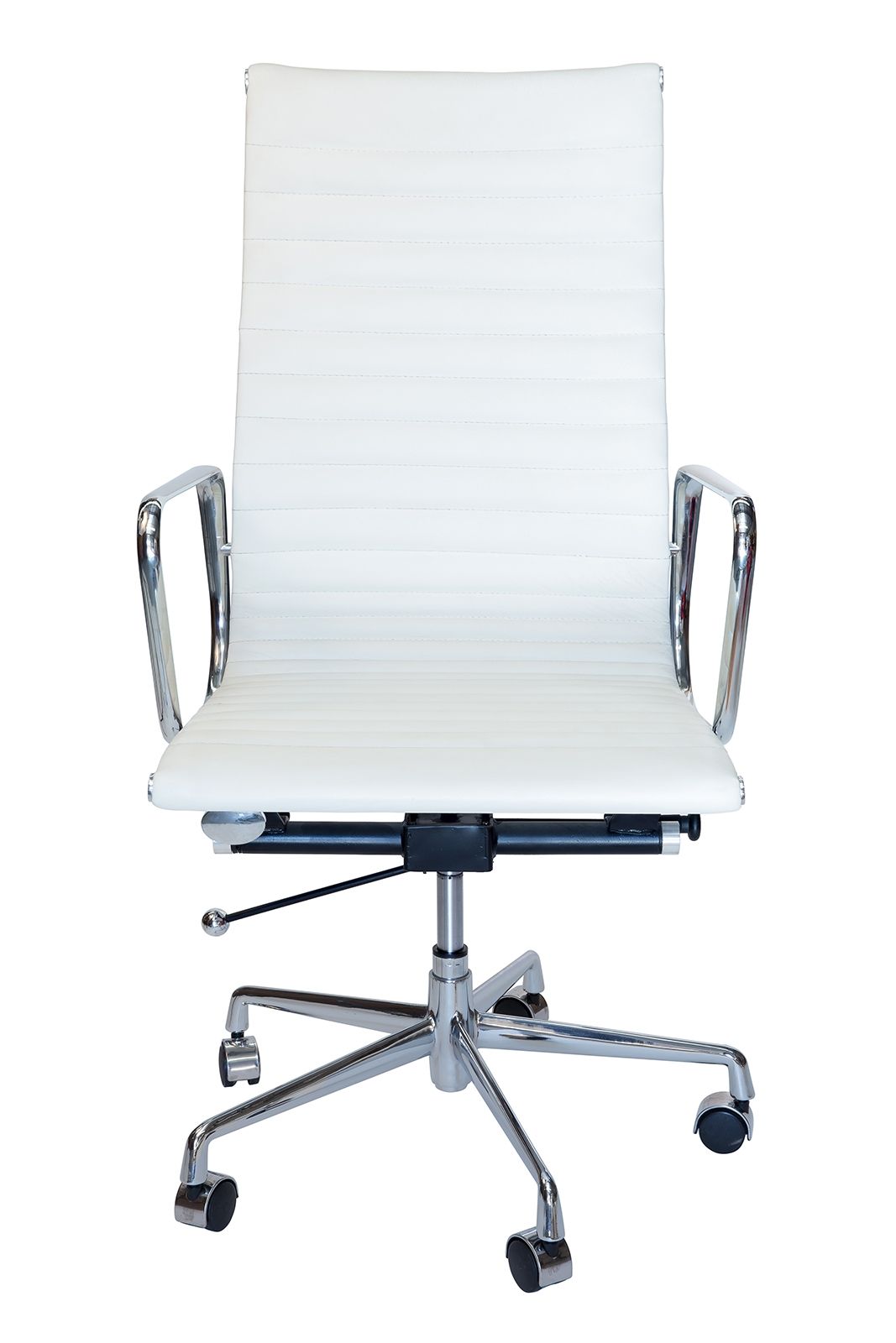 Replica Eames High Back Ribbed Leather Executive Desk / Office Chair | White