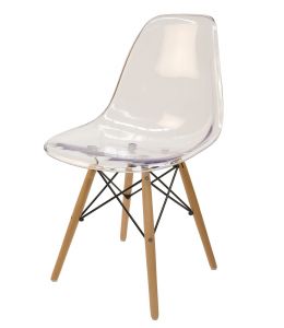 Replica Eames DSW Eiffel Chair - Clear Transparent & Natural Wood Legs