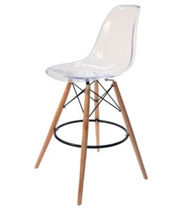 Replica Eames DSW Bar / Kitchen Stool | Clear Transparent | Natural Wood Legs