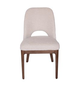 Maribel Bouclé Dining Chair | Beige Fabric | Walnut Legs
