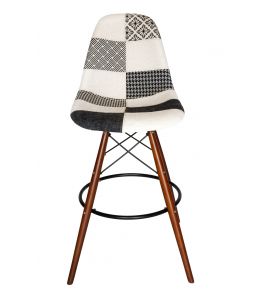 Replica Eames DSW Bar / Kitchen Stool | Multi Coloured Patches V3 Fabric Seat | Walnut Legs
