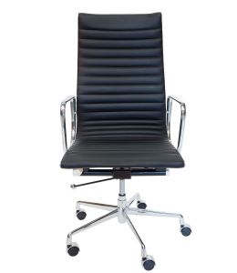 Replica Eames High Back Ribbed Leather Executive Office Chair | Black