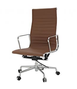 Replica Eames High Back Ribbed Leather Executive Desk / Office Chair | Brown