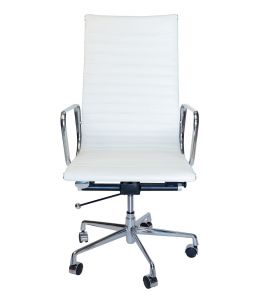 Replica Eames High Back Ribbed Leather Executive Office Chair | White