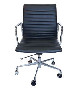 Replica Eames Mid Back Ribbed Leather Management Desk / Office Chair | Black