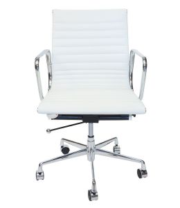 Replica Eames Mid Back Ribbed Leather Management Desk / Office Chair | White