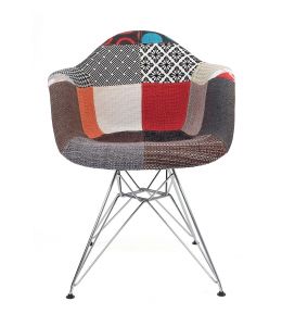 Replica Eames DAR Eiffel Chair | Multicoloured Patches V2 Fabric Seat | Chrome Legs