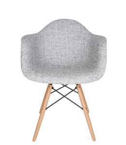 Replica Eames DAW Eiffel Chair | Textured Light Grey Fabric Seat | Natural Wood Legs
