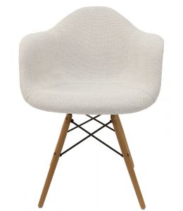 Replica Eames DAW Eiffel Chair | Ivory Fabric Seat | Natural Wood Legs
