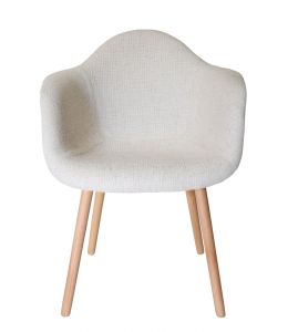 Replica Eames DAW Hal Inspired Chair | Ivory Fabric Seat | Natural Beech Legs