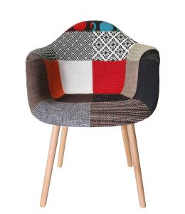 Replica Eames DAW Hal Inspired Chair | Multicoloured Patches V2 Fabric Seat | Natural Beech Legs