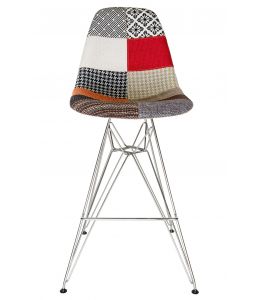 Replica Eames DSR Bar / Kitchen Stool | Multicoloured Patches Seat | Chrome Legs