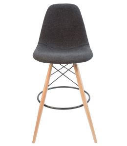 Replica Eames DSW Bar / Kitchen Stool | Grey / Charcoal Fabric Seat | Natural Wood Legs