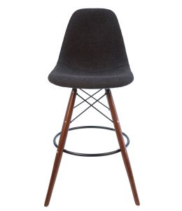 Replica Eames DSW Bar / Kitchen Stool | Grey / Charcoal Fabric Seat | Walnut Legs