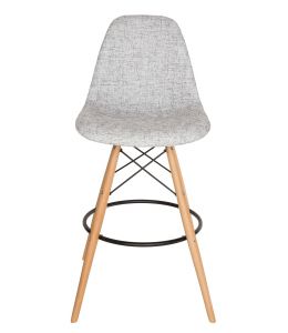 Replica Eames DSW Bar / Kitchen Stool | Textured Light Grey Fabric Seat | Natural Wood Legs