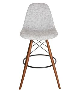 Replica Eames DSW Bar / Kitchen Stool | Textured Light Grey Fabric Seat | Walnut Legs