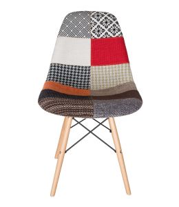 Replica Eames DSW Eiffel Chair | Multicoloured Patches Seat | Natural Wood Legs
