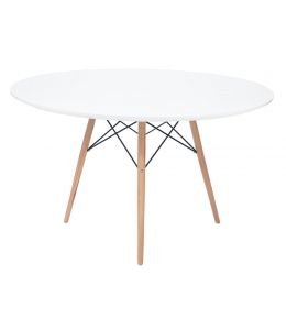 Replica Eames DSW Eiffel Dining Table | White | Natural Wood Legs | 100cm