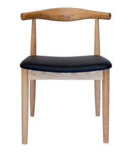 Replica Hans Wegner Elbow Chair CH20 | Black PU Seat & Natural Wood Frame