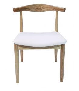 Replica Hans Wegner Elbow Chair CH20 | White PU Seat & Natural Wood Frame