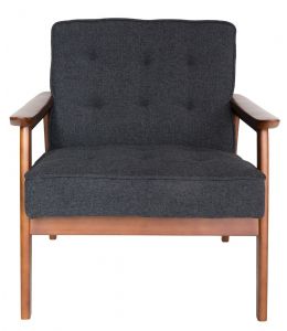 Replica Hans Wegner Plank Arm Chair | Grey / Charcoal Fabric & Walnut Beech Frame