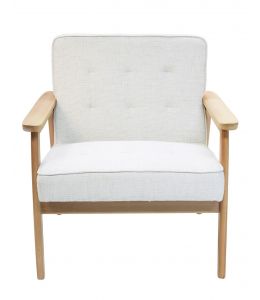 Replica Hans Wegner Plank Arm Chair | Ivory Fabric & Natural Beech Frame 
