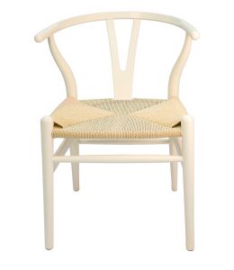 Replica Hans Wegner Wishbone Chair | White Frame & Natural Rattan Seat