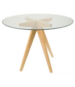 Replica Jean Prouve Inspired Dining Table | Natural Wood Legs | Glass | 100cm