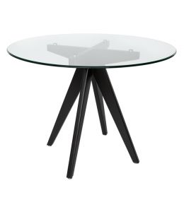 Replica Jean Prouve Inspired Round Glass Dining Table | Black Legs | 100cm
