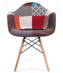 Replica Eames DAW Eiffel Chair | Multicoloured Patches V2 Fabric Seat | Natural Wood Legs