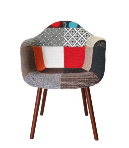 Replica Eames DAW Hal Inspired Chair | Multicoloured Patches V2 Fabric Seat | Walnut Legs