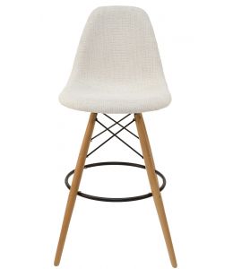 Replica Eames DSW Bar / Kitchen Stool | Ivory Fabric Seat | Natural Wood Legs