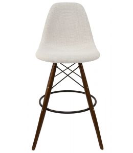 Replica Eames DSW Bar / Kitchen Stool | Ivory Fabric Seat | Walnut Legs