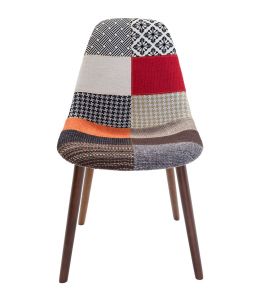 Replica Eames DSW Hal Inspired Chair | Multicoloured Patches Fabric Seat | Walnut Legs