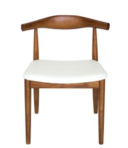 Replica Hans Wegner Elbow Chair CH20 | White PU Seat & Walnut Wood Frame