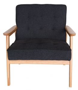 Replica Hans Wegner Plank Arm Chair | Grey / Charcoal Fabric & Natural Beech Frame
