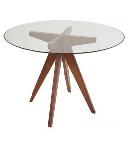 Replica Jean Prouve Inspired Dining Table | Walnut Wood Legs | Glass | 100cm