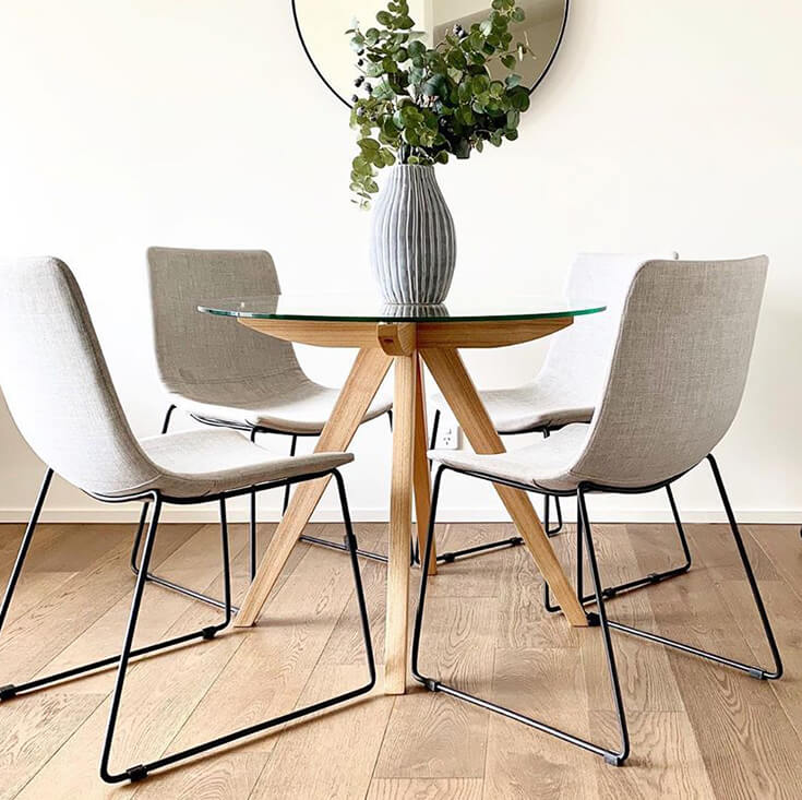 Amber Collection | Round Glass Dining Table | Walnut | 90cm