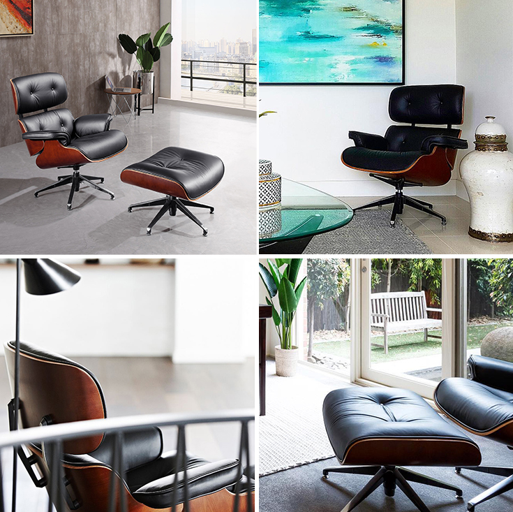 Replica Eames Lounge Chair | 5 Star Ottoman | Black