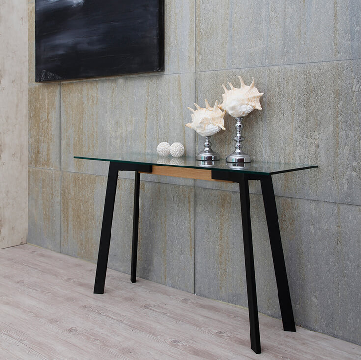 Vox Collection | Rectangular Glass Console Table | Matte Black & Walnut