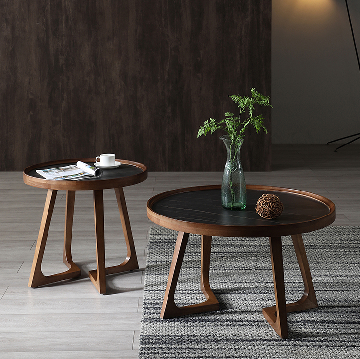 Porter Collection | Round Wood-Ceramic Coffee Table | Black & Natural